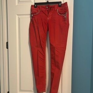 Miss Me Red Skinny Jeans with Studded Details